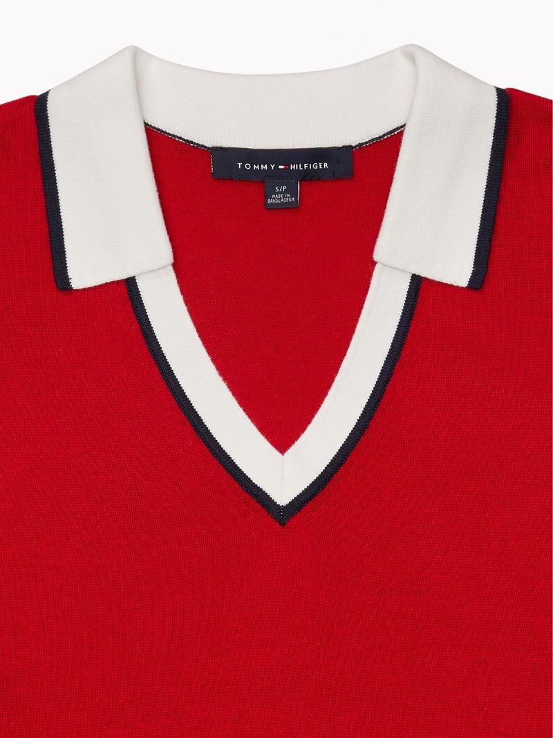 Női Tommy Hilfiger Johnny-Collar Pulóverek Piros | HU 355CTV